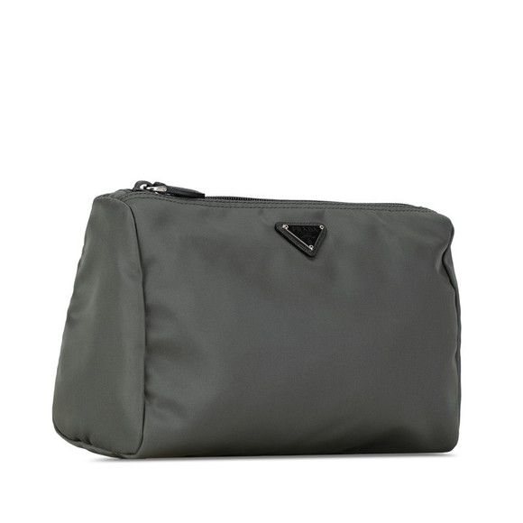 Prada Nylon Pouch Gray Logo Triangle - Picture 1 of 10